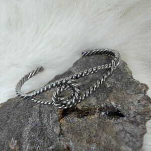 Silver Tone Twisted Rope Lasso Knot Cuff Bracelet